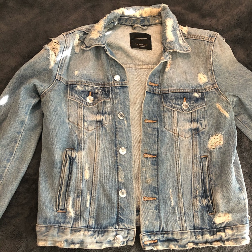 Zara light denim distressed jacket